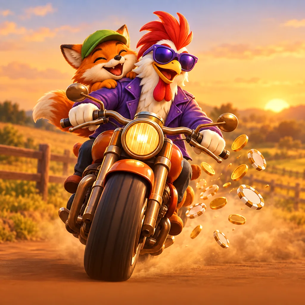 Maskot Roostina na motorce veze uvítací nabídku kasina